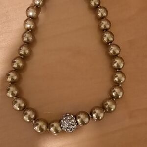 Elegant Gold Beaded Necklace with Silver Magnetic Clasp